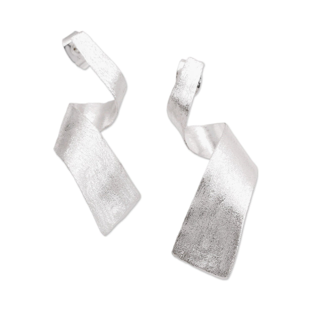 Brushed-Satin Modern Sterling Silver Statement Drop Earrings - Avant-Garde Present