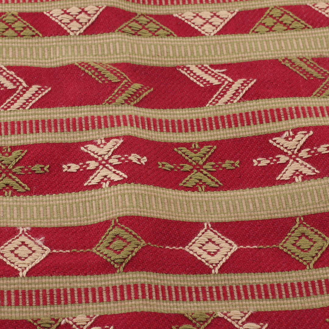 Handcrafted Cherry and Green Cotton Throw from India - Jodhpur Glory