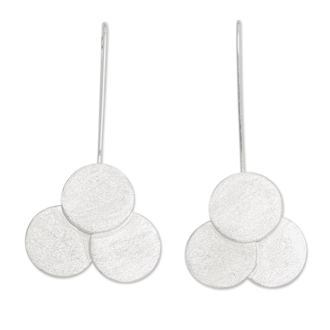 Brushed-Satin Finished Modern Sterling Silver Drop Earrings - Triple Moon