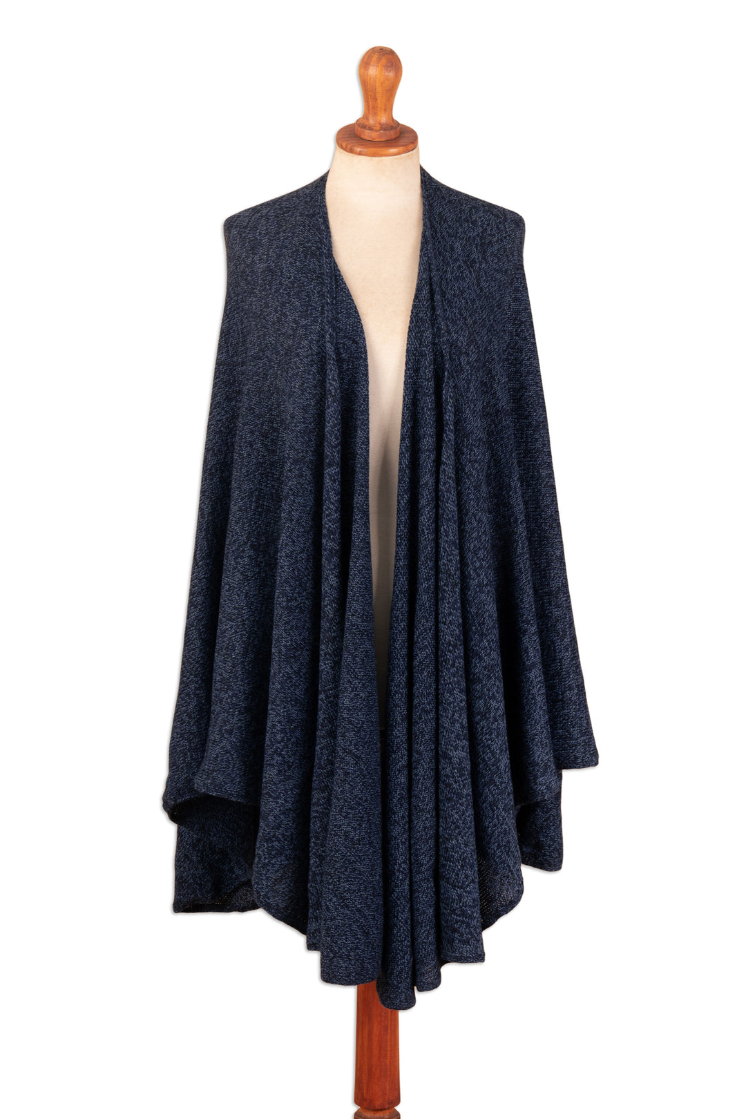 Textured Knit Alpaca Blend Ruana in Blue Shades from Peru - Sea Blue