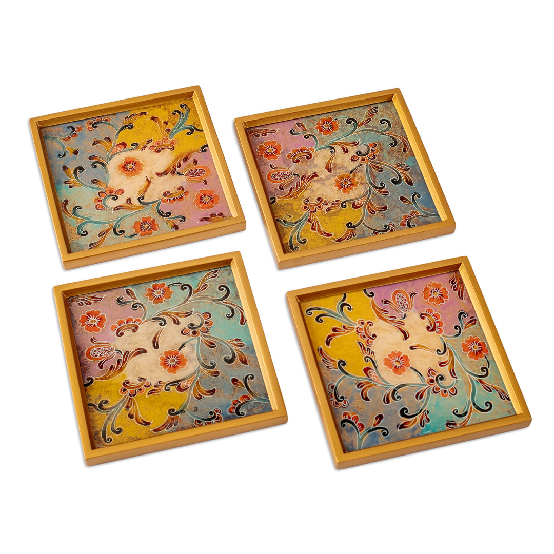Floral Colorful Reverse Painted Glass Coasters (Set of 4) - Margarita Joy