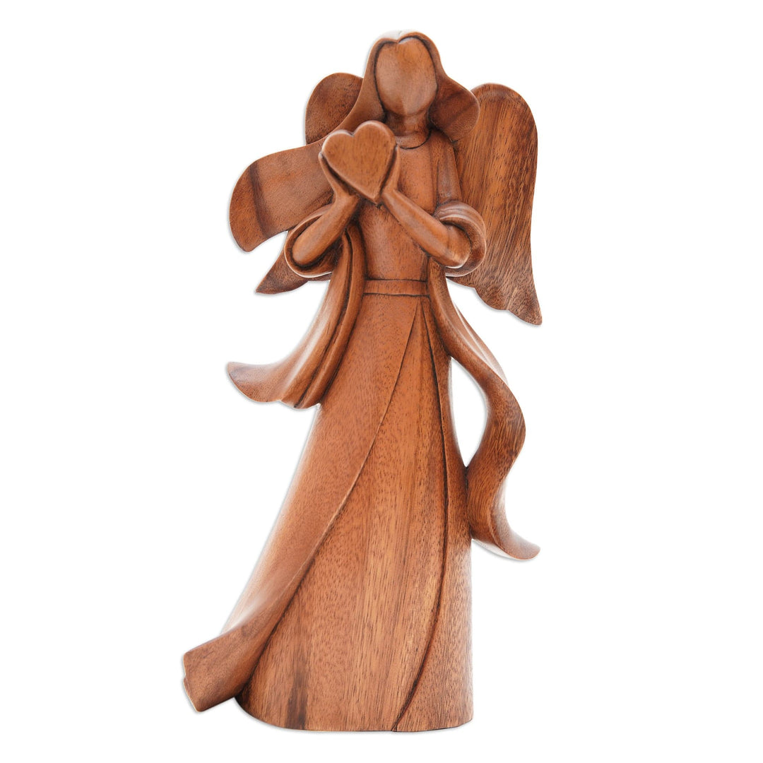 Angel-Themed Romantic Suar Wood Sculpture from Bali - Sending Love