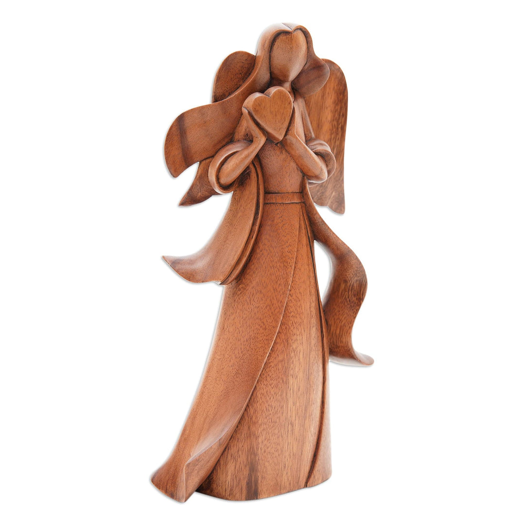 Angel-Themed Romantic Suar Wood Sculpture from Bali - Sending Love