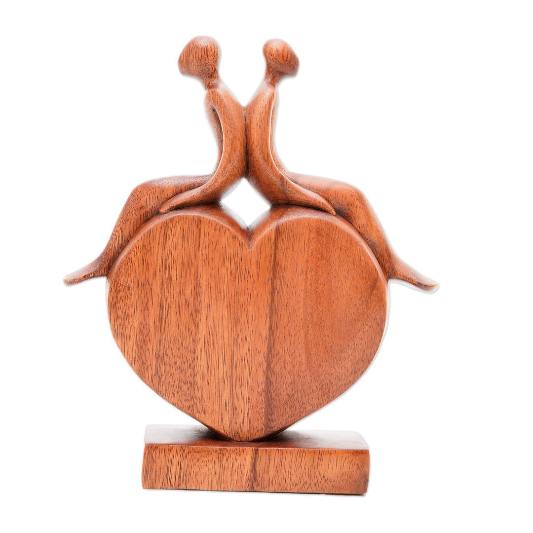 Heart-Shaped Inspirational Suar Wood Sculpture from Bali - Best of Friendship