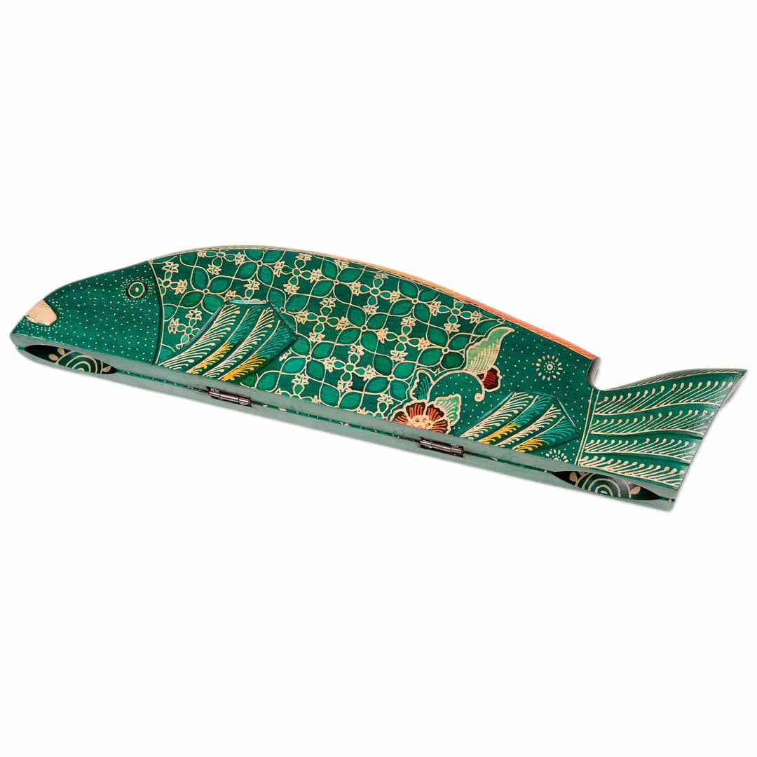 Foldable Fish-Shaped Batik Wood Mancala Board Game Set - Swimming Tilapia