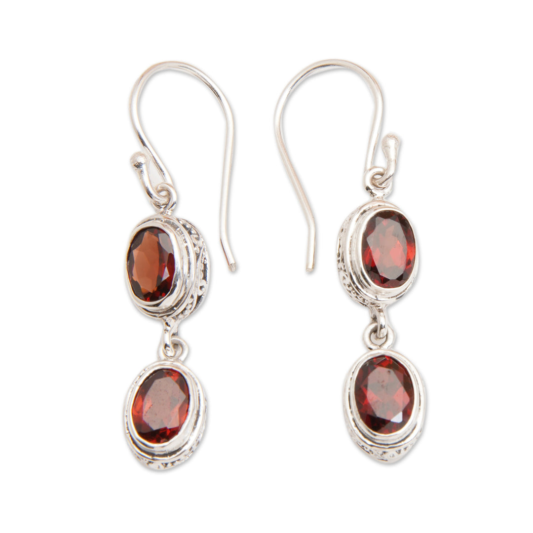 Sterling Silver Dangle Earrings with Natural Garnet Stones - Faith of Love