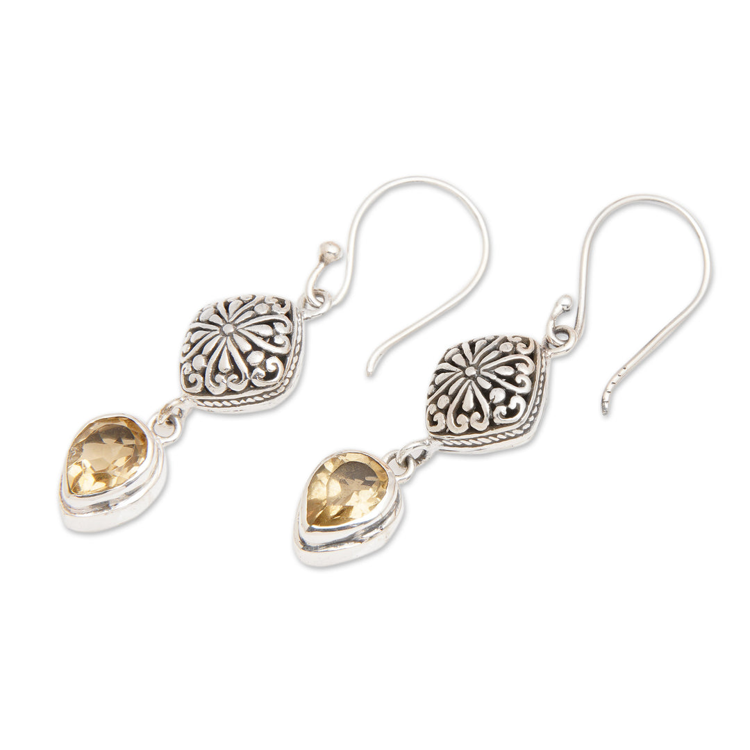 Sterling Silver Dangle Earrings with Pear Citrine Gemstones - Heavenly Yellow