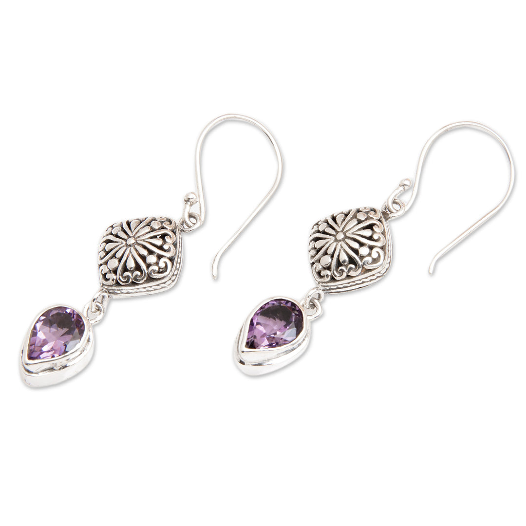 Sterling Silver Dangle Earrings with Pear Amethyst Gemstones - Heavenly Lilac