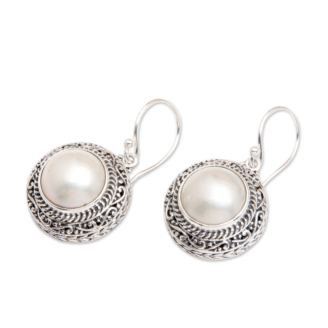 Sterling Silver Dangle Earrings with Cultured Mabe Pearls - Ocean Moonlight