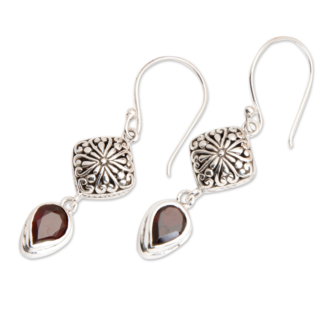 Sterling Silver Dangle Earrings with Pear Garnet Gemstones - Heavenly Red