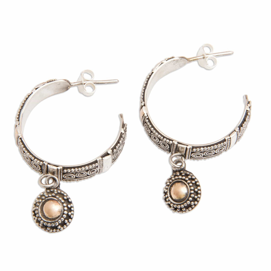 18k Gold-Accented Half-Hoop Earrings with Balinese Motifs - Sublime Bali