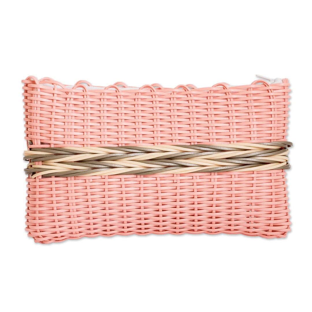 Hand-Woven Recycled Vinyl Cord Cosmetic Bag in Peach Hue - Peachy Keen