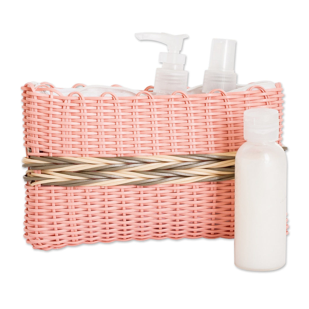 Hand-Woven Recycled Vinyl Cord Cosmetic Bag in Peach Hue - Peachy Keen