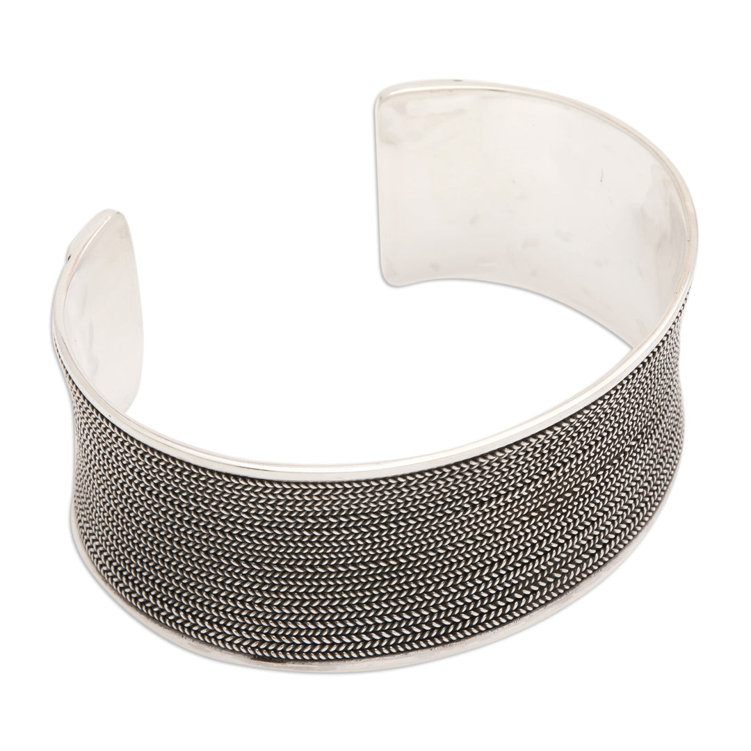 Sterling Silver Cuff Bracelet with Oxidized Textured Finish - Woven Magic