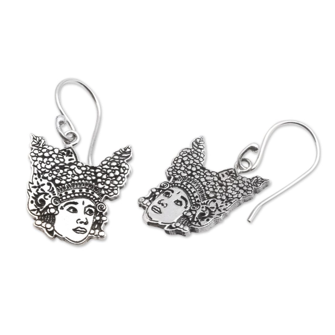 Polished Legong Dancer Sterling Silver Dangle Earrings - Legong Essence