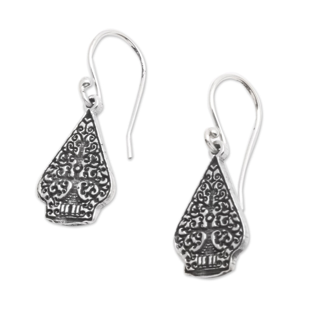 Polished Kayonan-Shaped Sterling Silver Dangle Earrings - Bali Kayonan