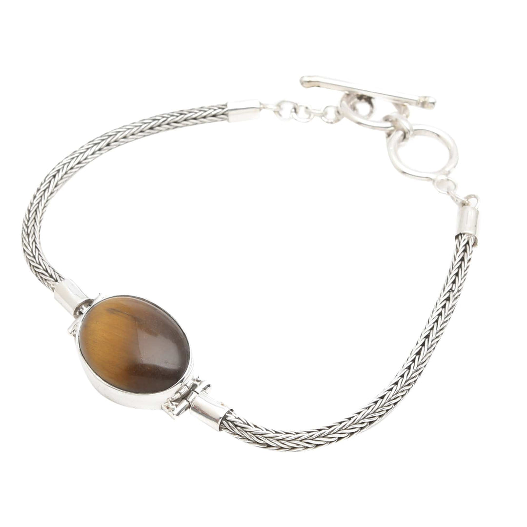 Balinese Sterling Silver and Tiger's Eye Pendant Bracelet - Fearless Soul