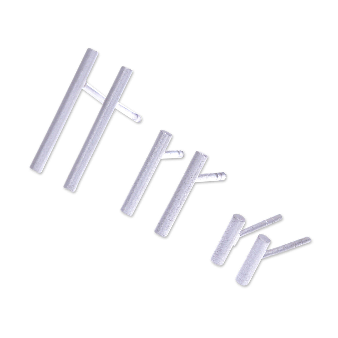 Set of 3 Brushed-Satin Finished Minimalist Earrings - Daily Minimalist