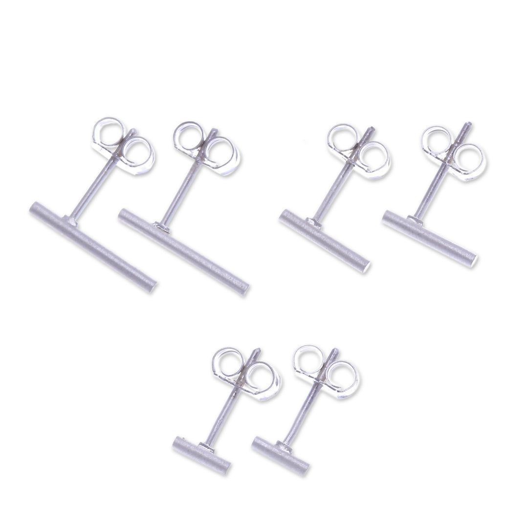 Set of 3 Brushed-Satin Finished Minimalist Earrings - Daily Minimalist