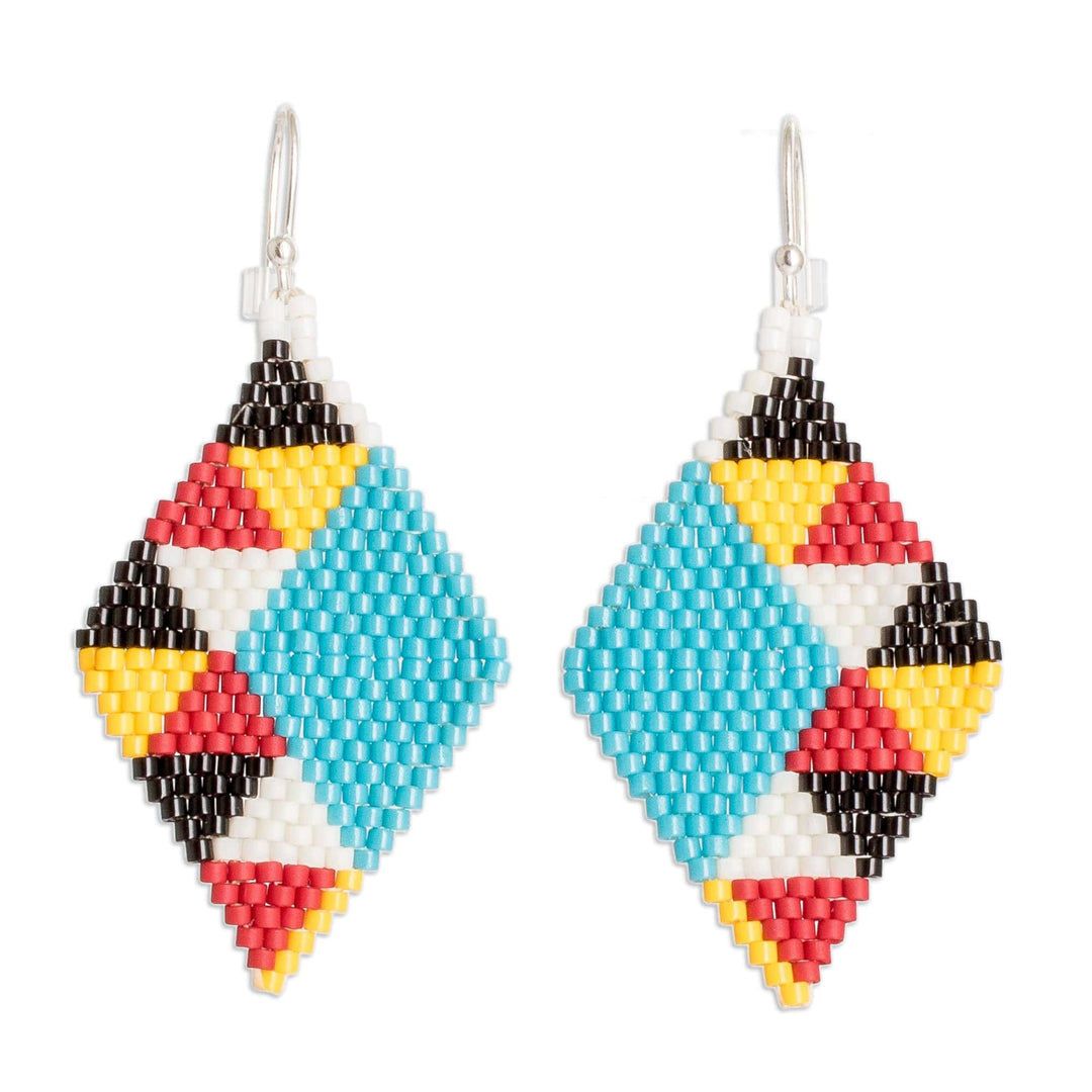 Handmade Colorful Geometric Glass Beaded Dangle Earrings - Geometric Fest