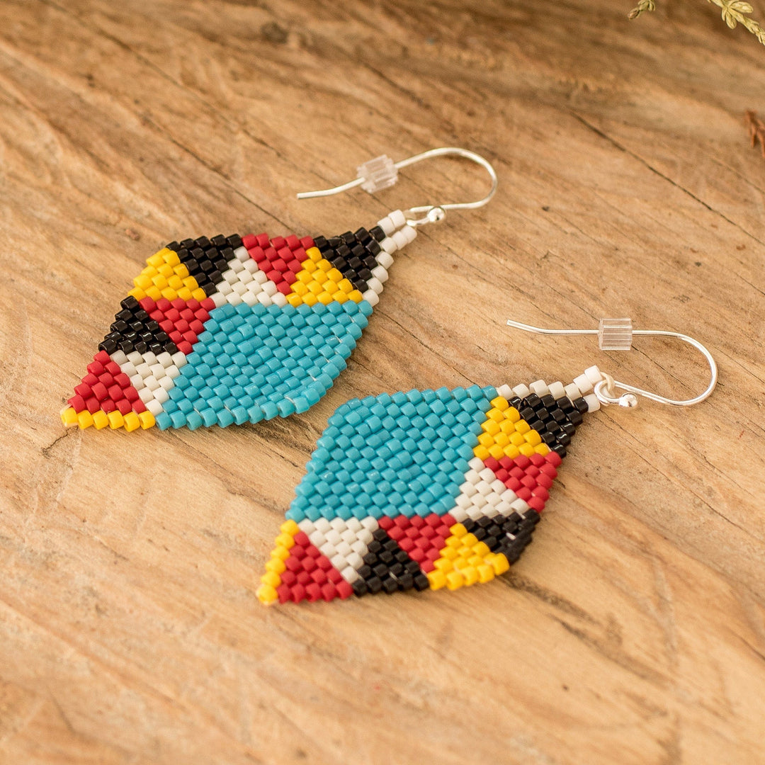 Handmade Colorful Geometric Glass Beaded Dangle Earrings - Geometric Fest