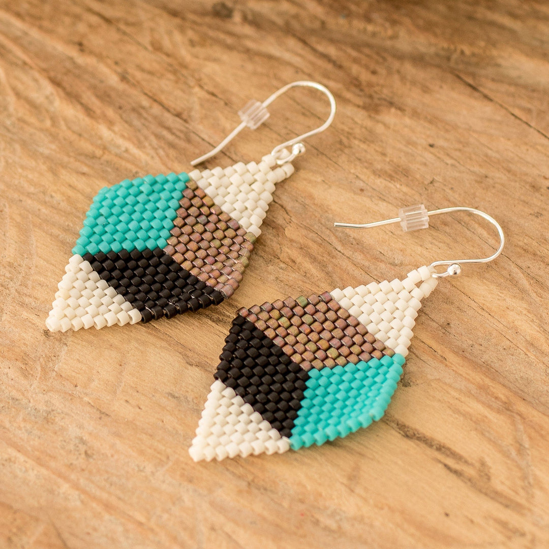 Handmade Geometric Modern Glass Beaded Dangle Earrings - Portal to Geometry
