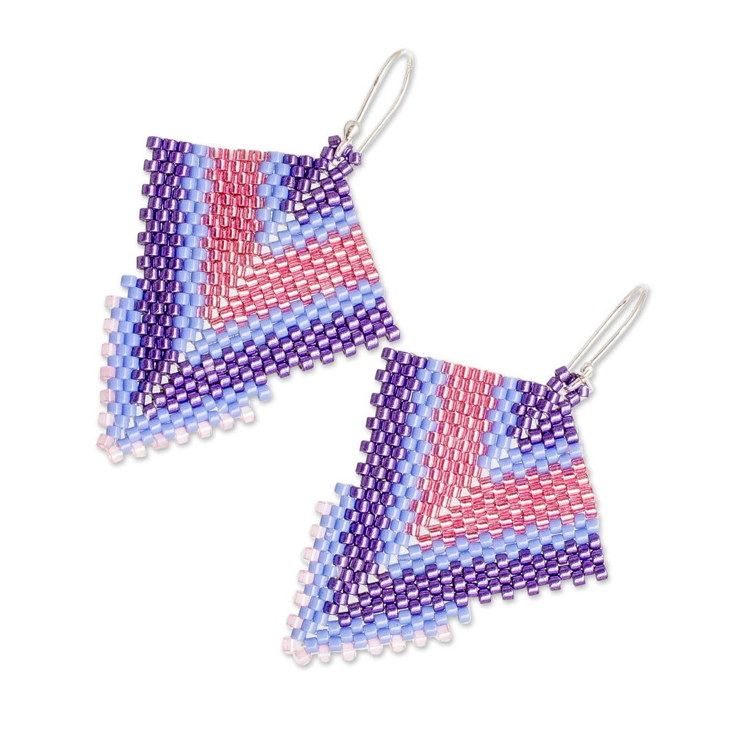 Handcrafted Purple and Pink Glass Beaded Dangle Earrings - Purple Signals