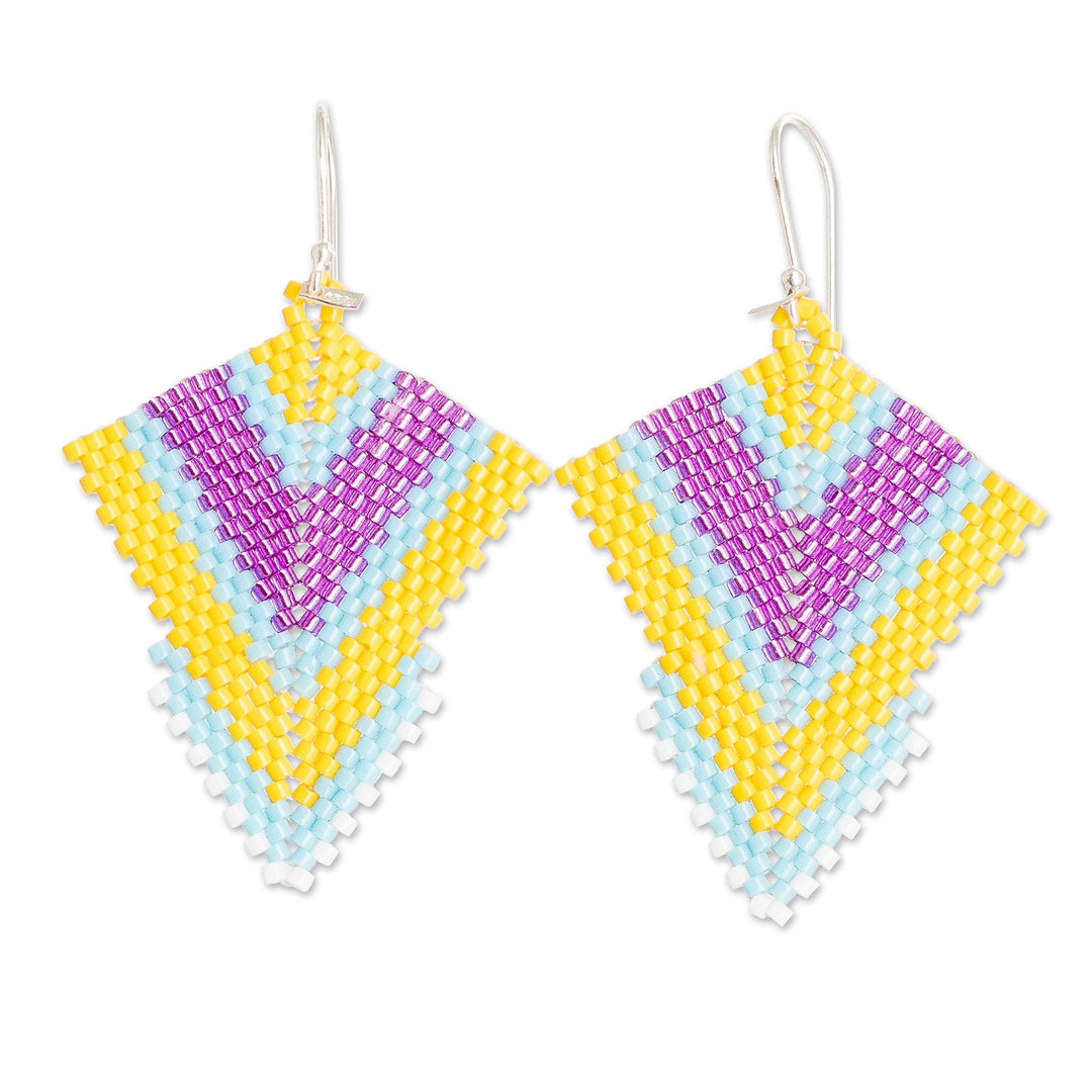 Handcrafted Yellow and Pink Glass Beaded Dangle Earrings - Bold Signals