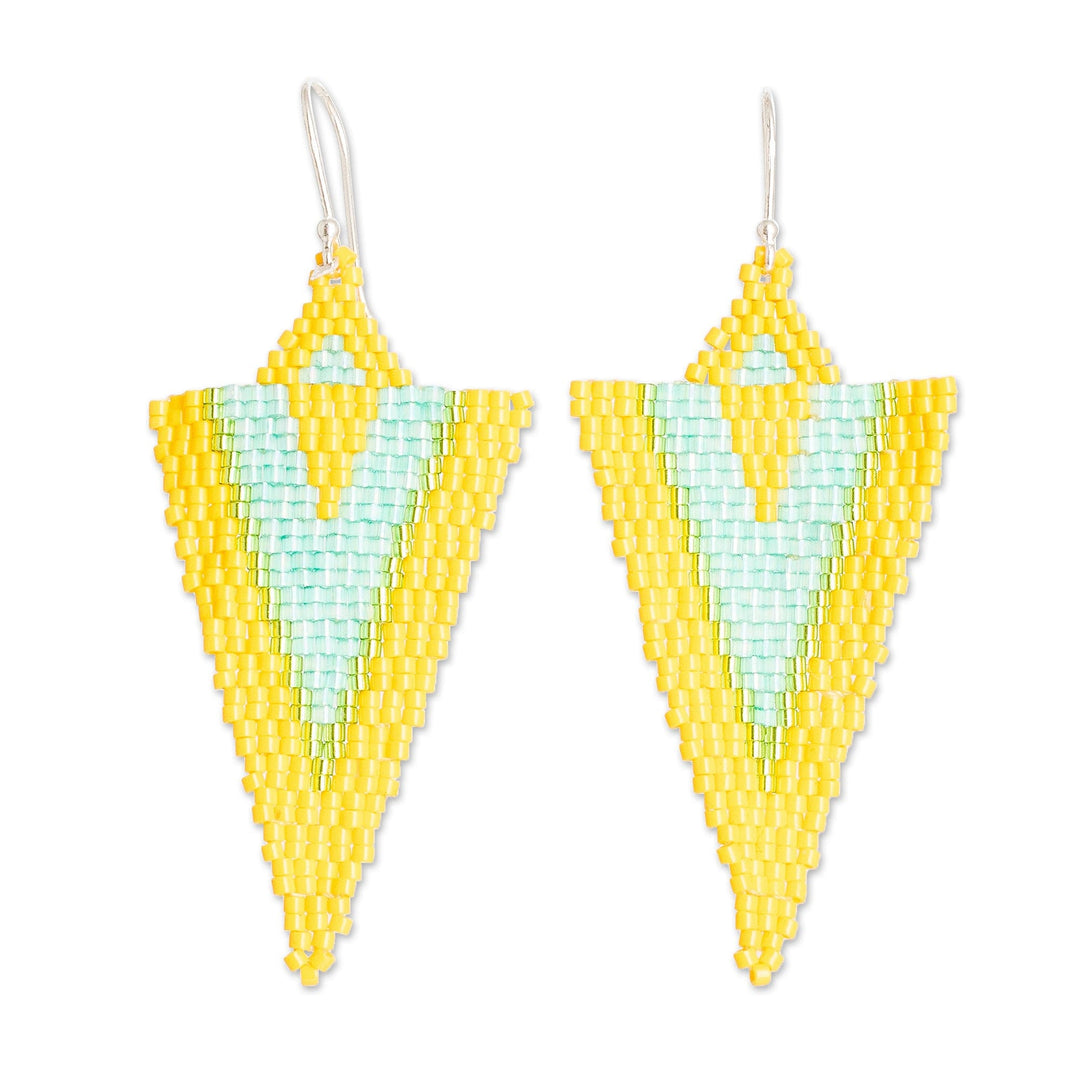 Handcrafted Triangular Yellow and Aqua Dangle Earrings - Yellow & Aqua Directions