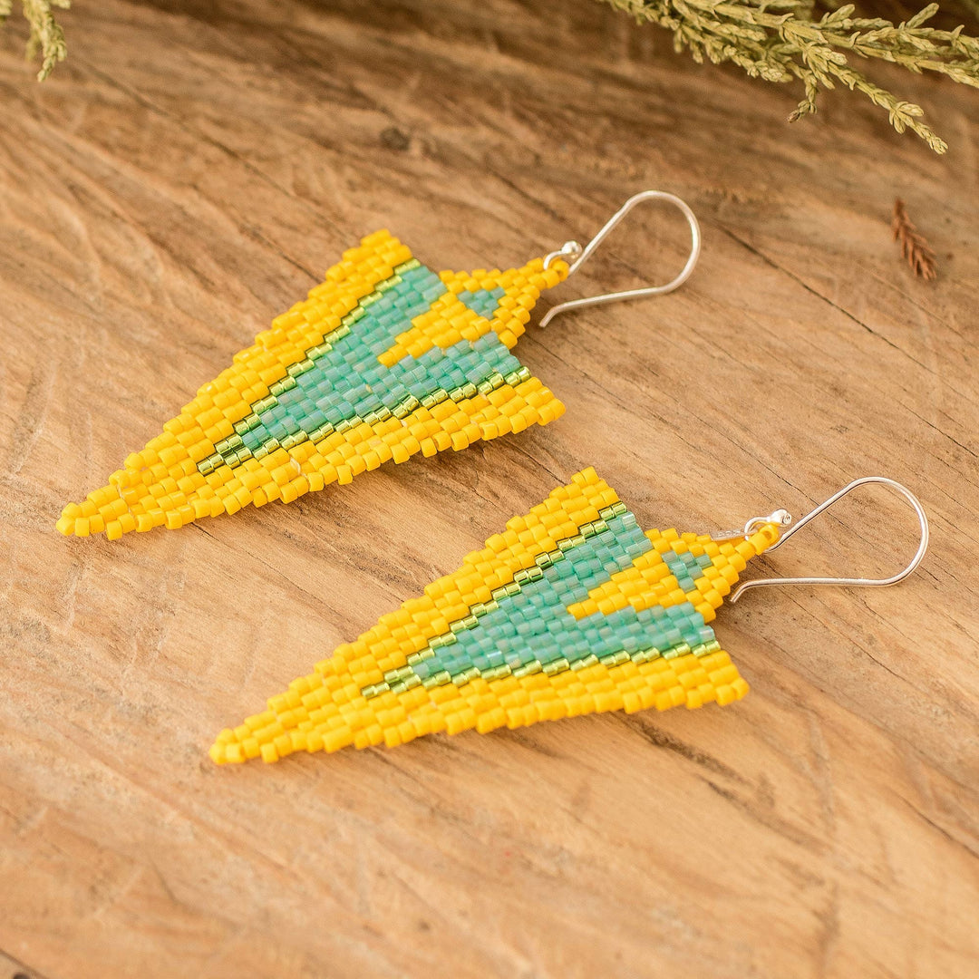 Handcrafted Triangular Yellow and Aqua Dangle Earrings - Yellow & Aqua Directions