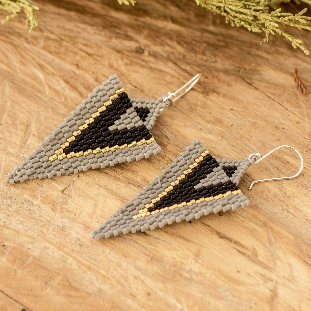 Handcrafted Triangular Black and Grey Dangle Earrings - Black & Grey Directions