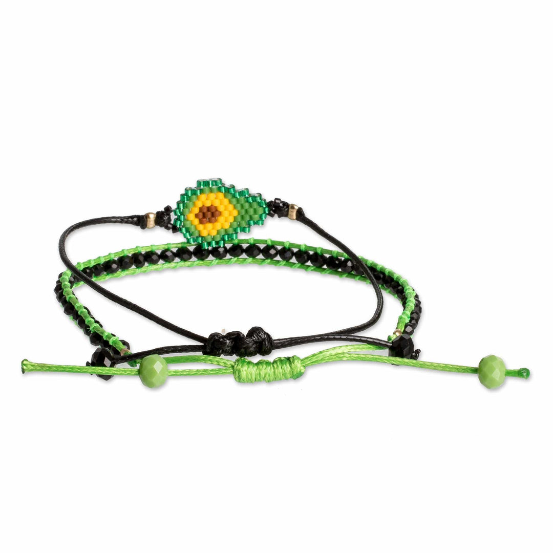 Set of 2 Avocado Green Glass Beaded Friendship Bracelets - Avocado Bond