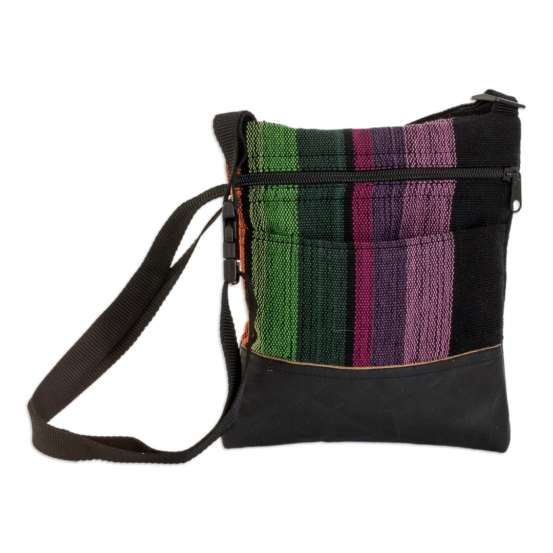 Handwoven Adjustable Striped Leather-Accented Cotton Sling - Earth Traveler