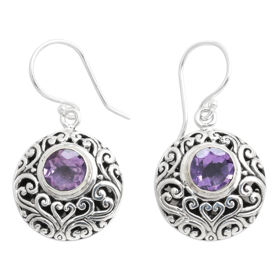 Sterling Silver Dangle Earrings with Amethyst & Vine Accents - Vibrant Blooms