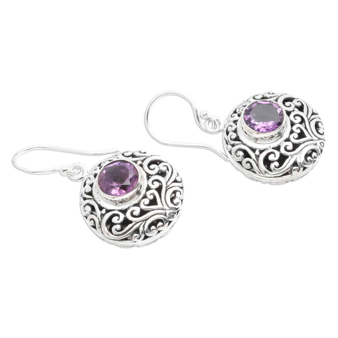Sterling Silver Dangle Earrings with Amethyst & Vine Accents - Vibrant Blooms