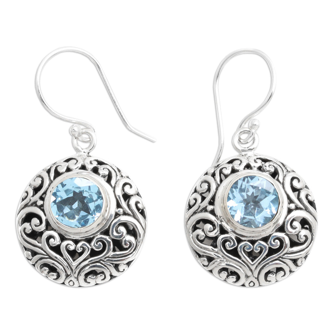 Sterling Silver Blue Topaz Dangle Earrings with Vine Motifs - Shimmering Blooms