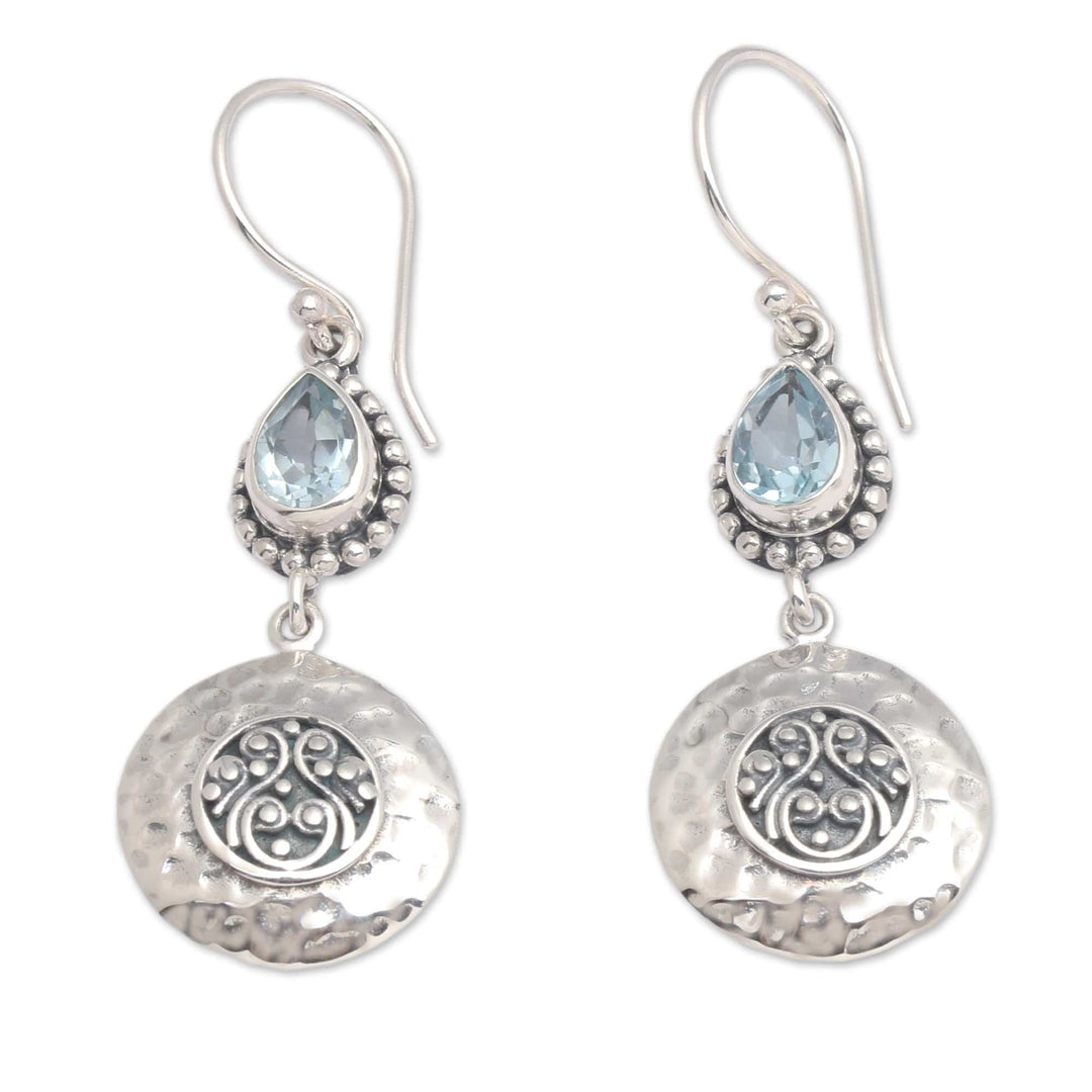 Faceted Pear-Shaped Blue Topaz Dangle Earrings from Bali - Bali's Blue Paradise