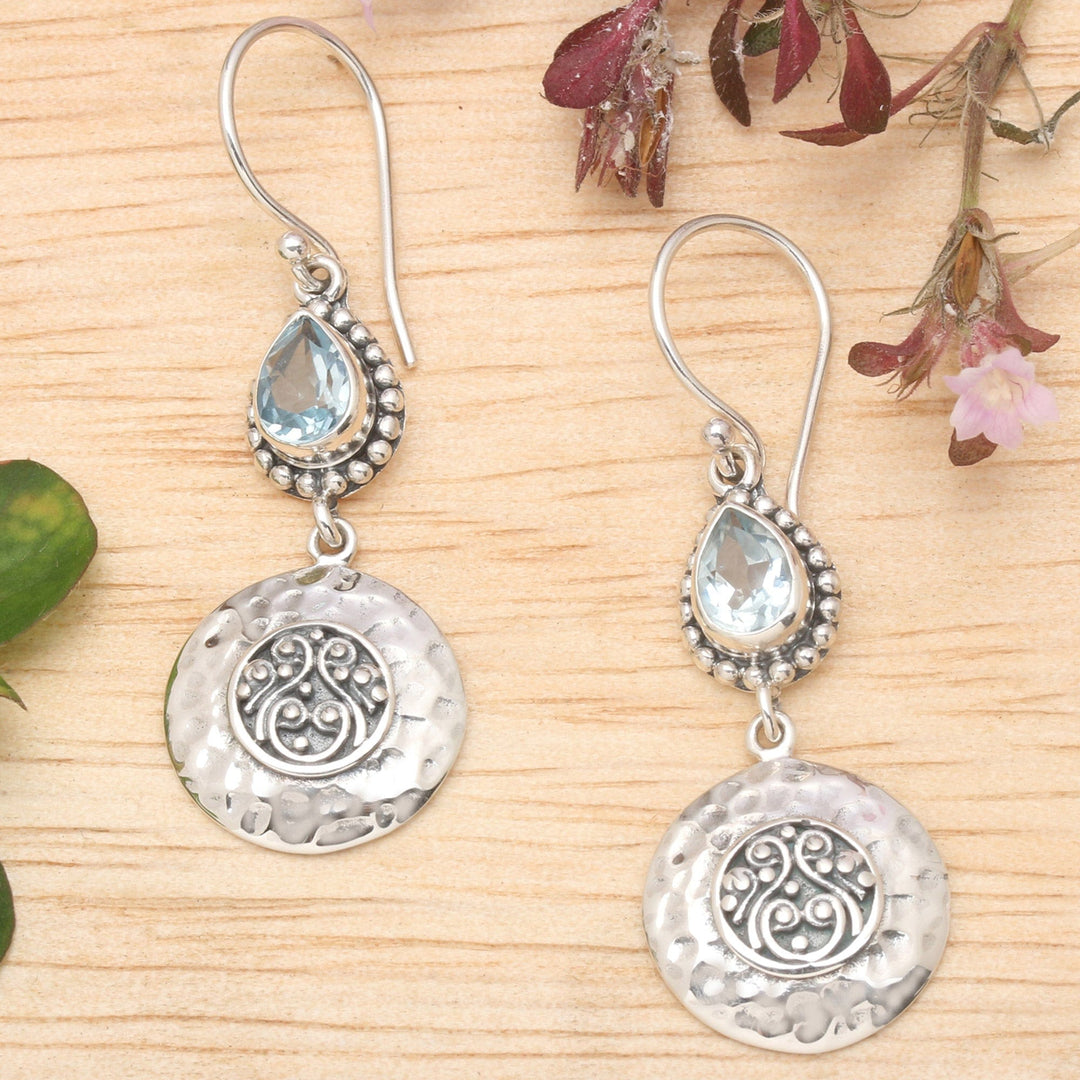 Faceted Pear-Shaped Blue Topaz Dangle Earrings from Bali - Bali's Blue Paradise