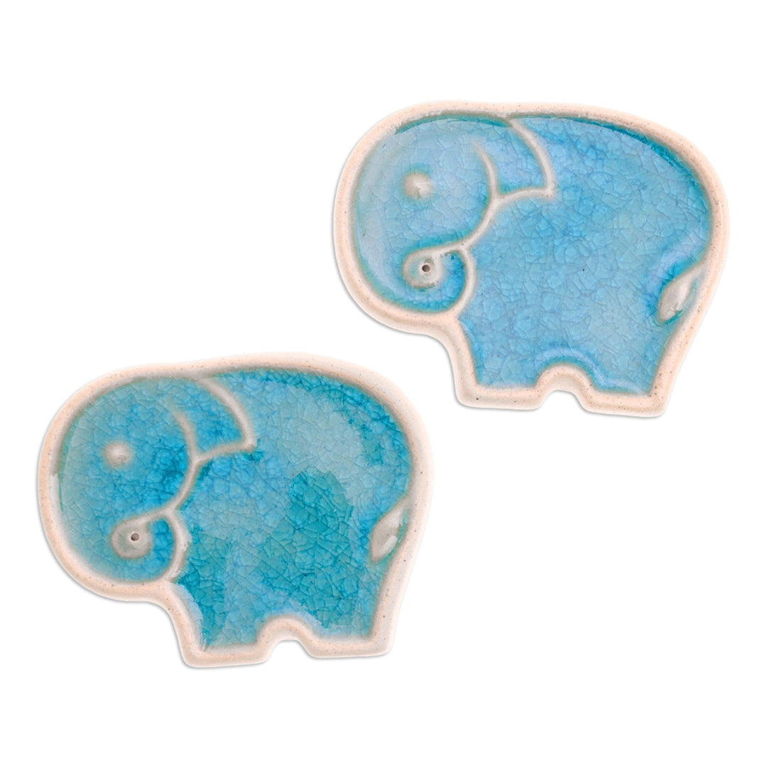 Handcrafted Elephant-Shaped Blue Incense Holders (Pair) - Blue Elephant