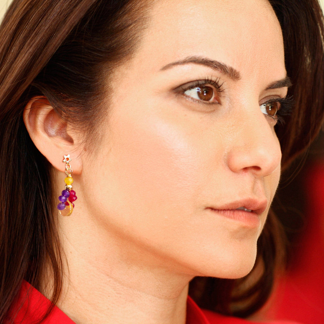 14k Gold-Plated Agate and Citrine Dangle Cluster Earrings - Vibrant Maiden