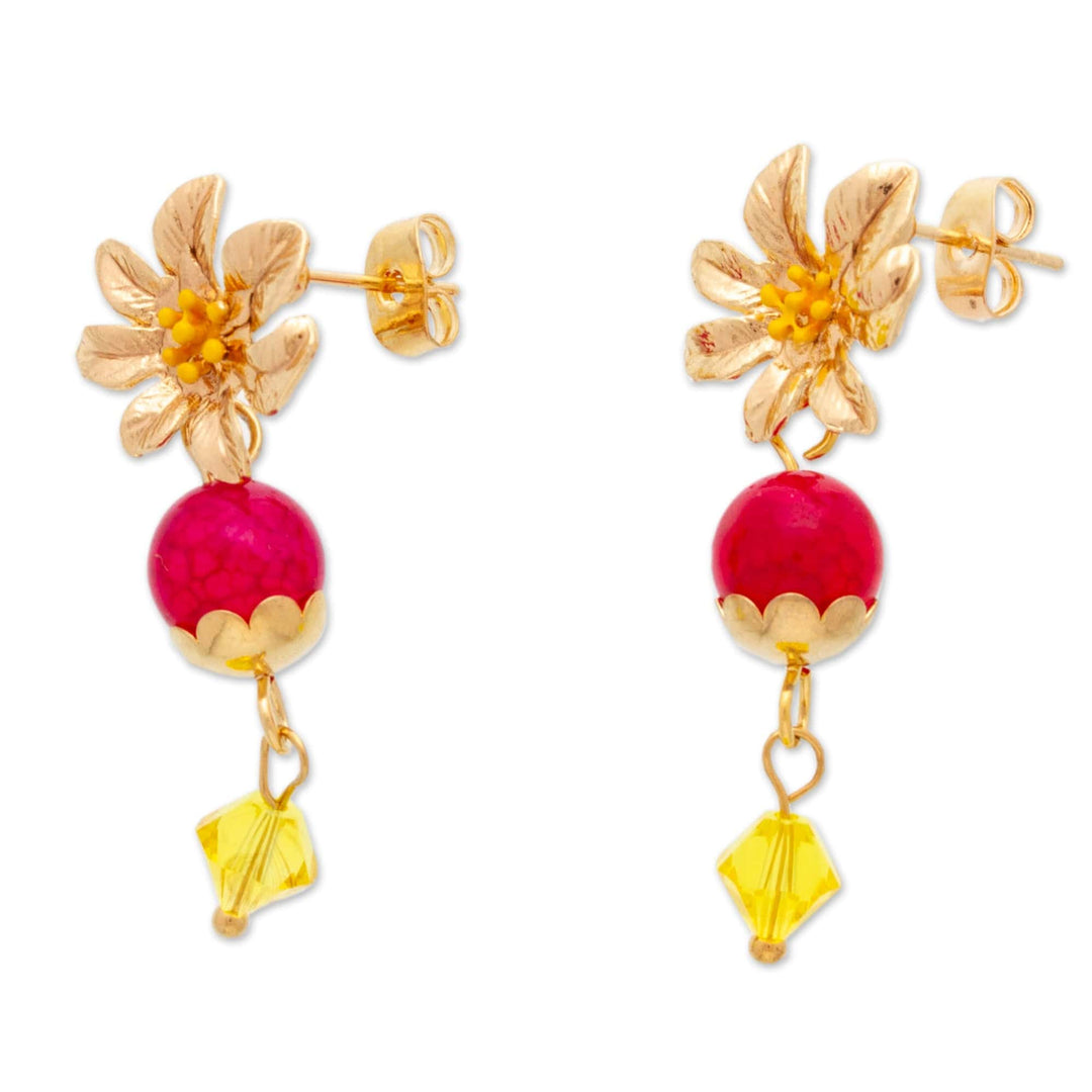 14k Gold-Plated Agate and Swarovski Crystal Dangle Earrings - Prime Passion