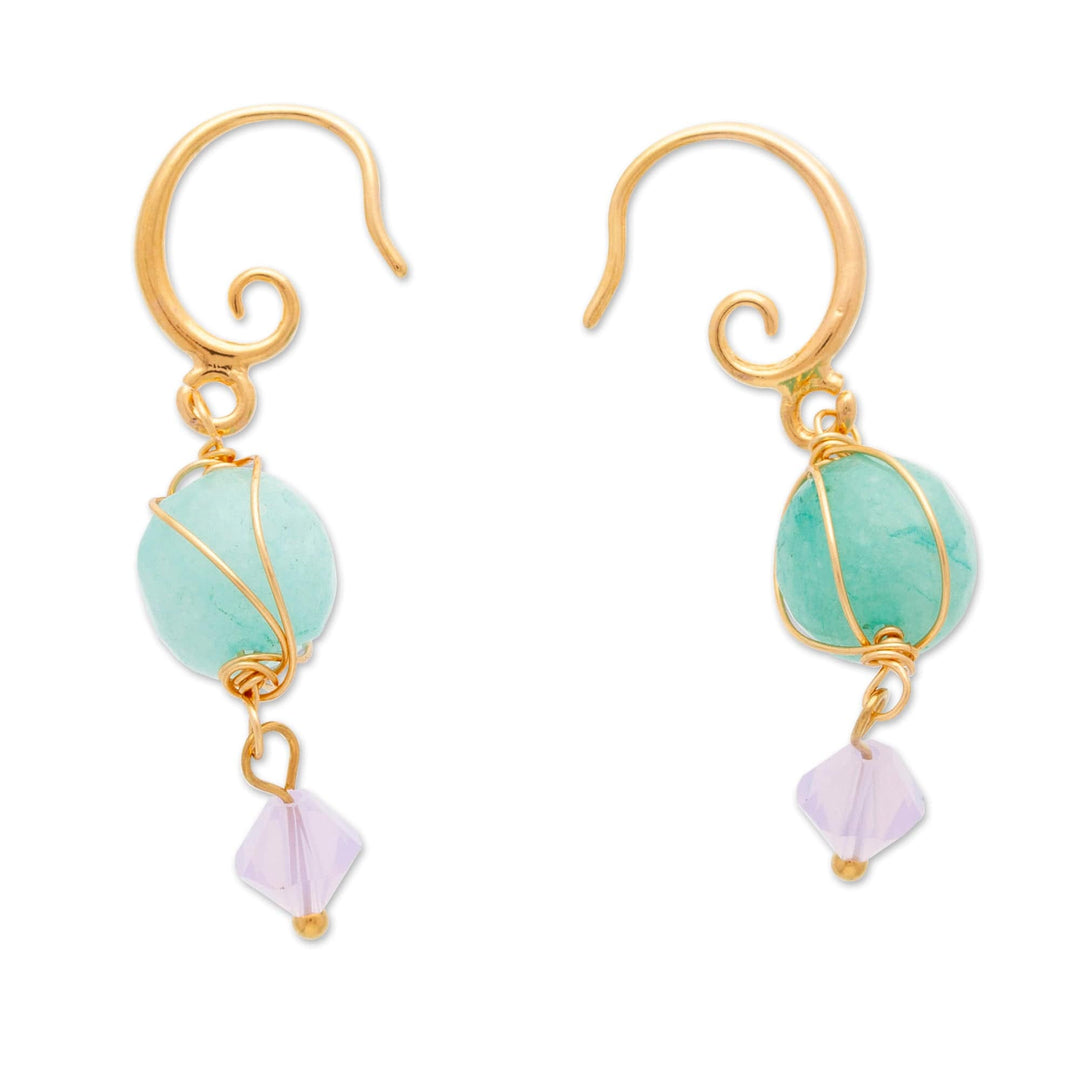 14k Gold-Plated Green Agate Dangle Earrings from Mexico - Lake Jewels