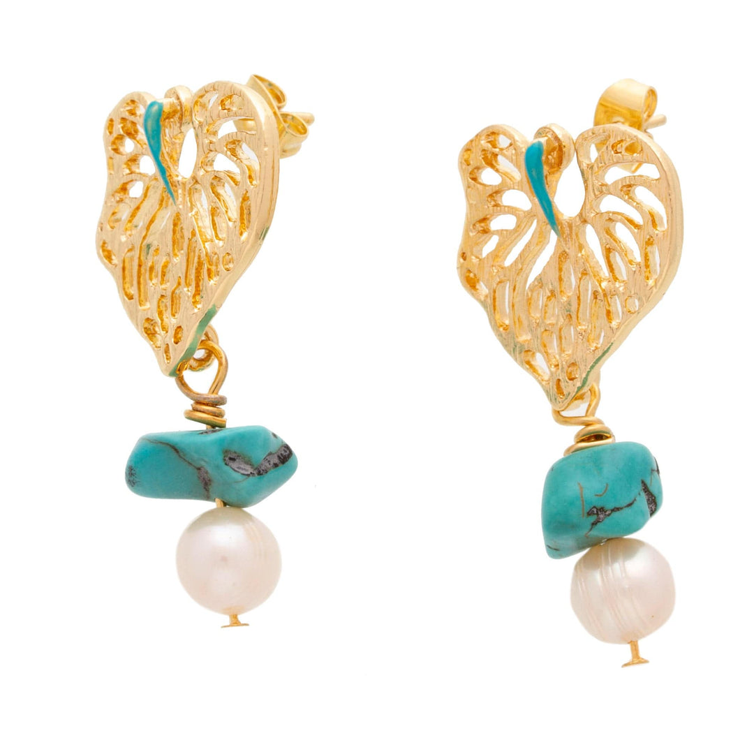 Leafy 14k Gold-Plated Cream Cultured Pearl Dangle Earrings - Pearly Grandeur
