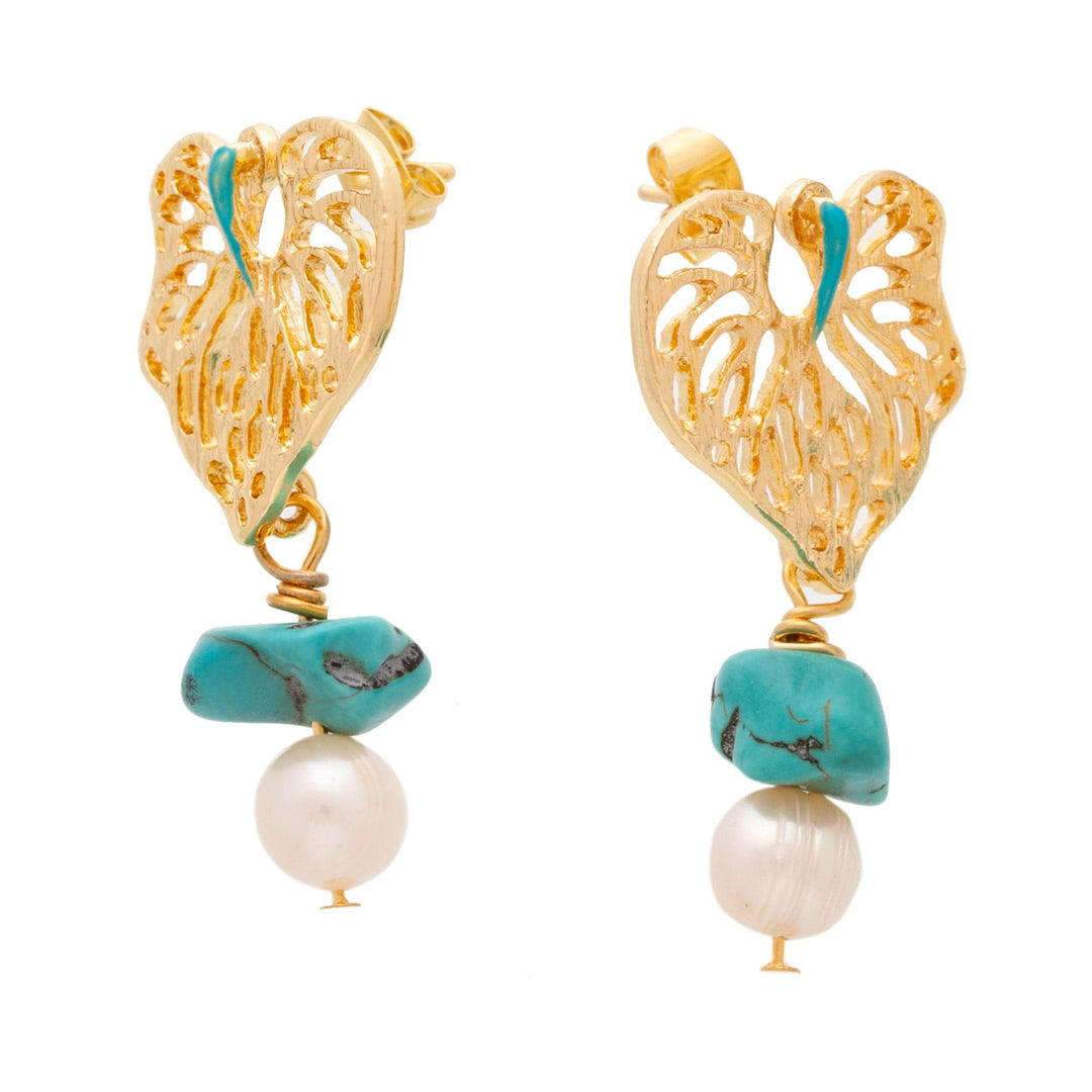 Leafy 14k Gold-Plated Cream Cultured Pearl Dangle Earrings - Pearly Grandeur