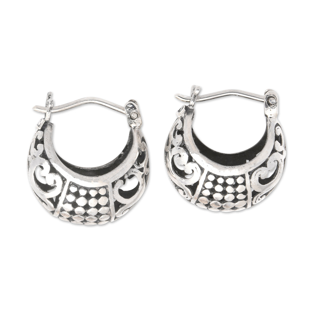 Traditional Balinese Sterling Silver Hoop Earrings - Regal Caress