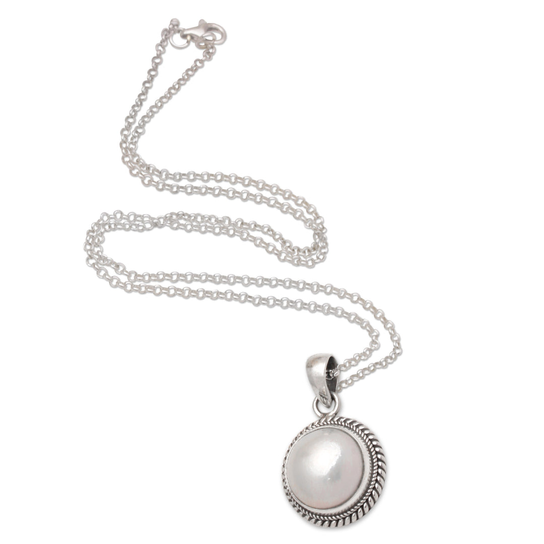 Polished White Cultured Pearl Pendant Necklace from Bali - Shiny Destiny