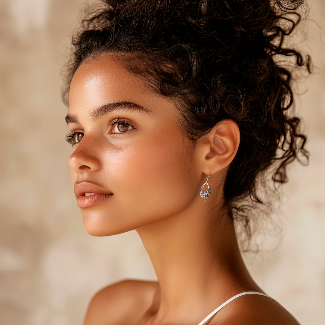 Polished 1-Carat Natural Peridot Drop-Shaped Dangle Earrings - Green Realm