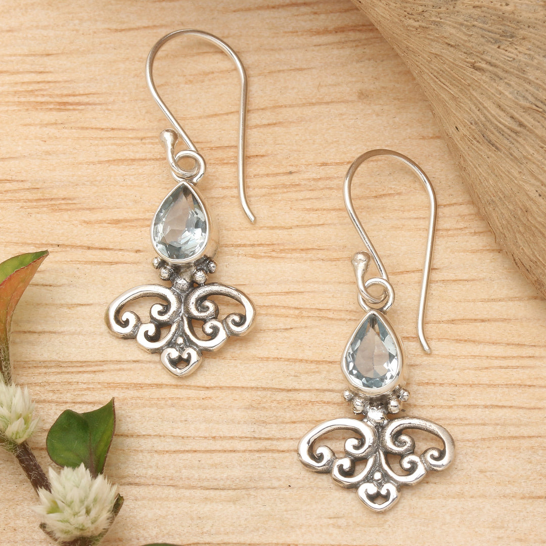 Spade-Shaped Faceted 2-Carat Blue Topaz Dangle Earrings - Spades of Blue