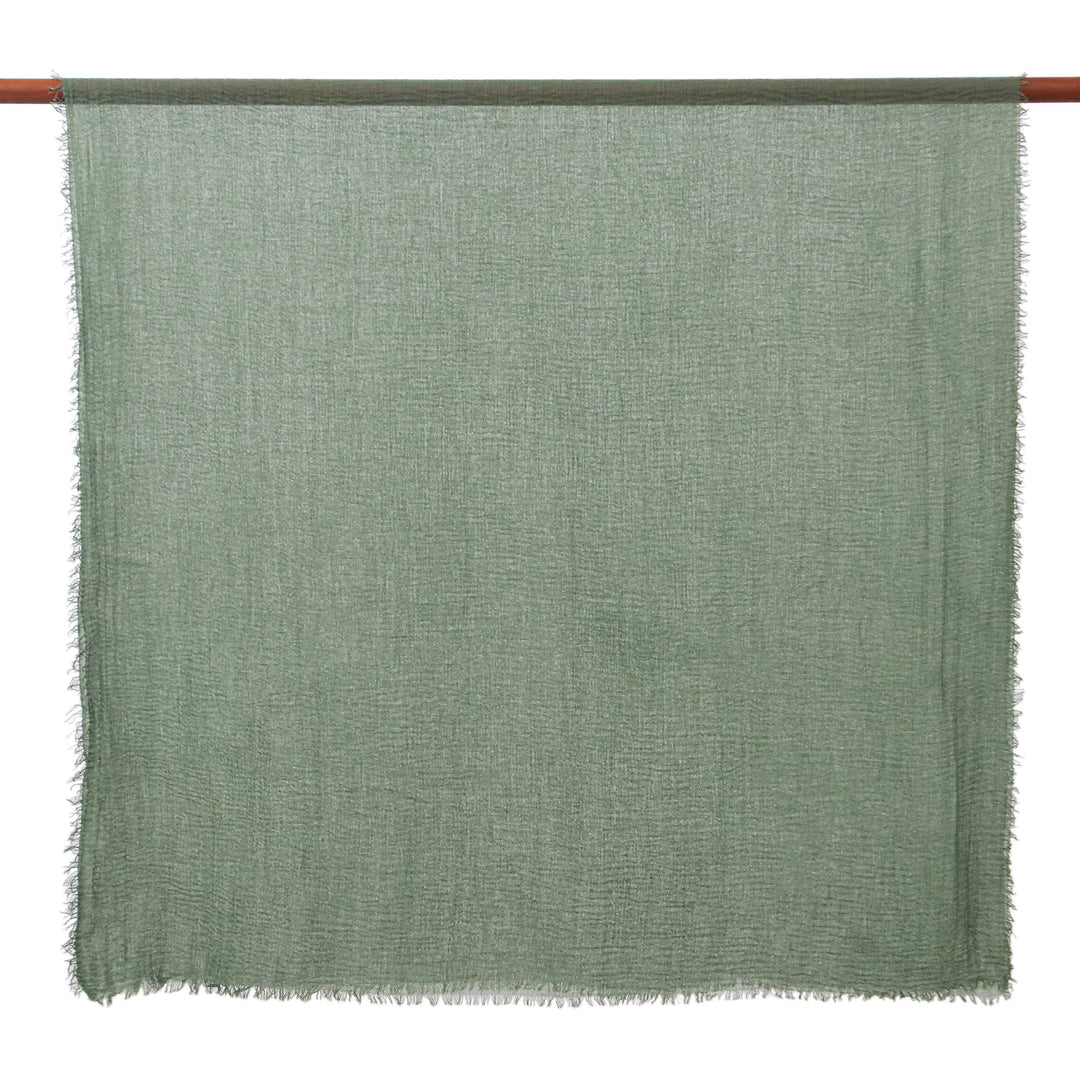 Two Hand-Woven Lightweight Cotton Scarves in Green and Ivory - Casual Flair