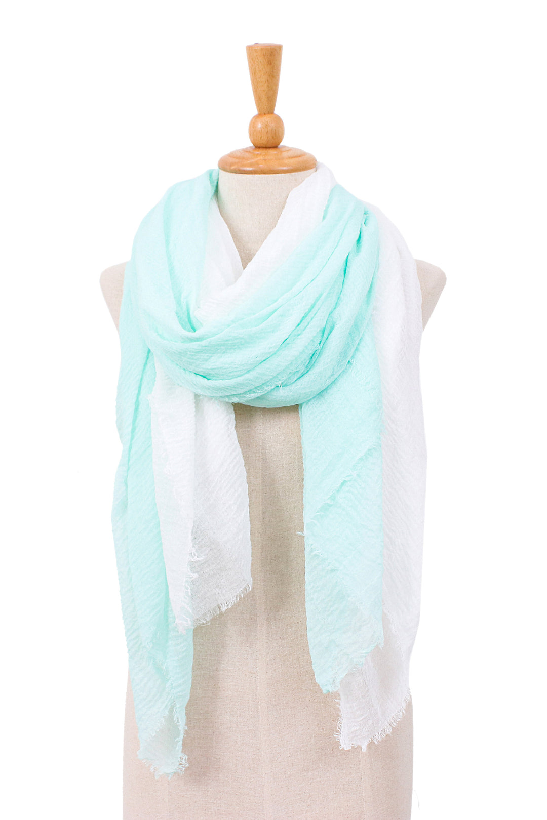 Two Hand-Woven Lightweight Aqua and White Scarves - Cozy Cool